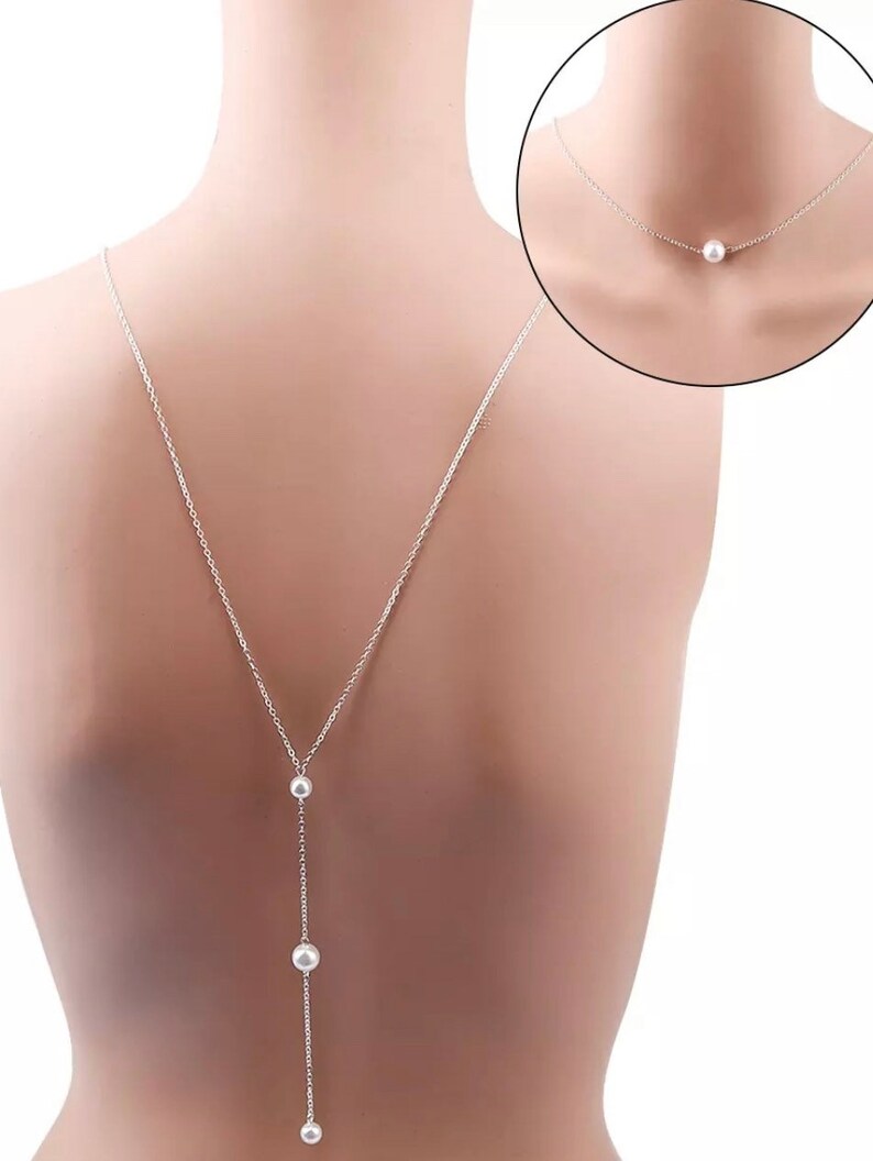 Collier dos perles, collier chute dos or ou argent en acier inoxydable, collier dos perles modèles sur Ateliersdisa image 9