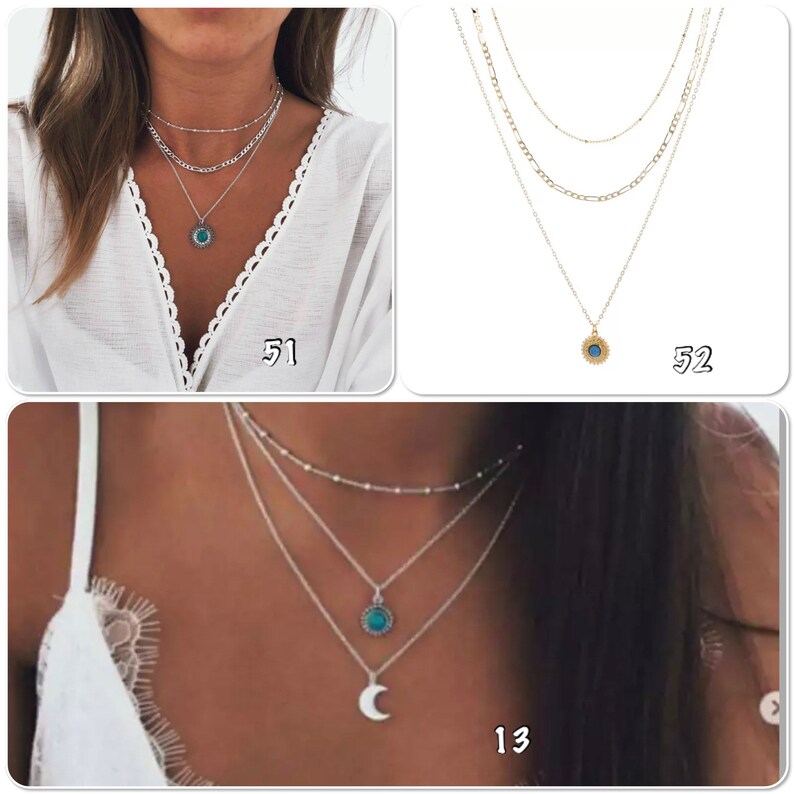 Medaillonketting met meerdere rijen, medaillonketting met 3 rijen ketting, turquoise maanketting met meerdere rijen atelierdisa afbeelding 5