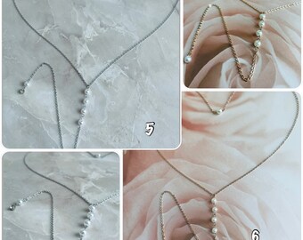 Gold/silver pearl or crystal back necklace, bridal jewelry back necklace, pearl back jewelry...more models on Ateliersdisa