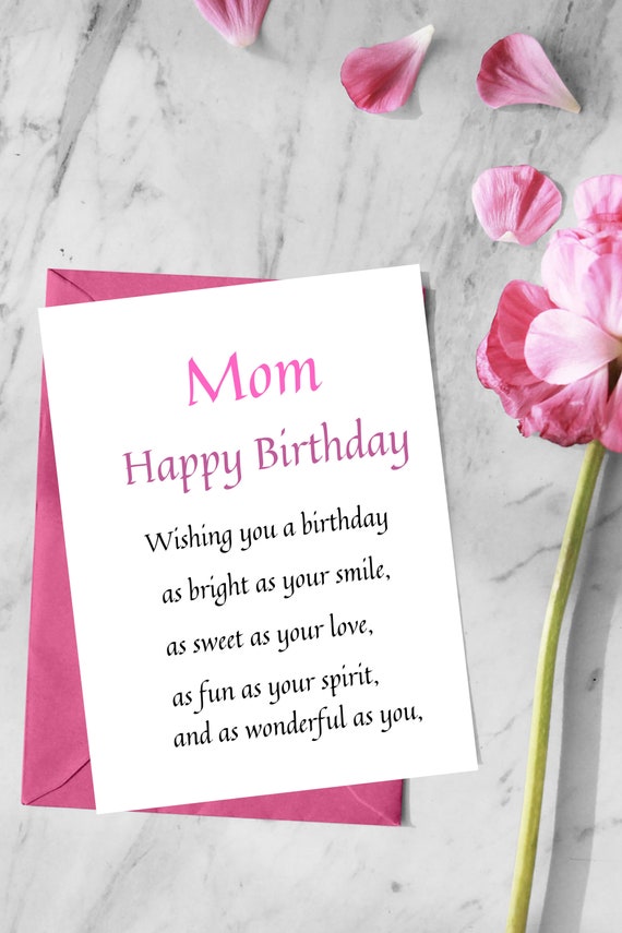 Happy Birthday Mom Printable Card / Mom Birthday Card / - Etsy