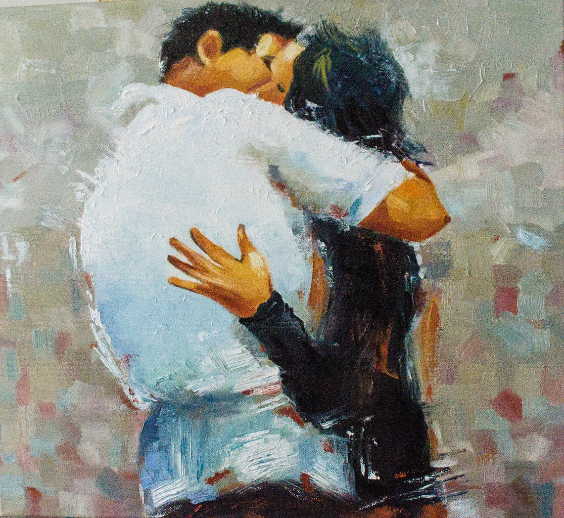 Passionate Embrace Original Painting Couple In Love Oil Etsy