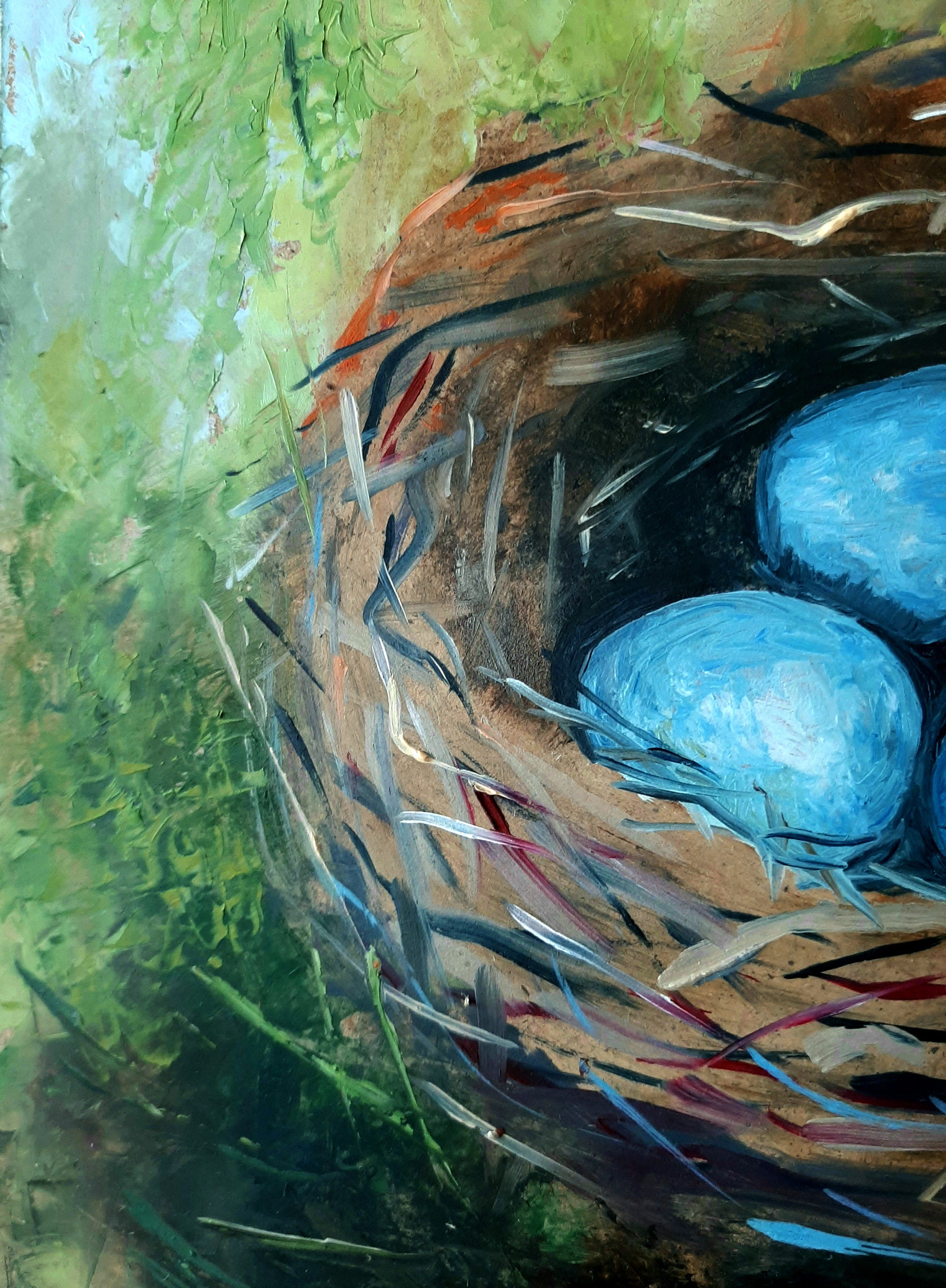 Bird nest painting Original Art Oil Painting Robin's eggs Etsy