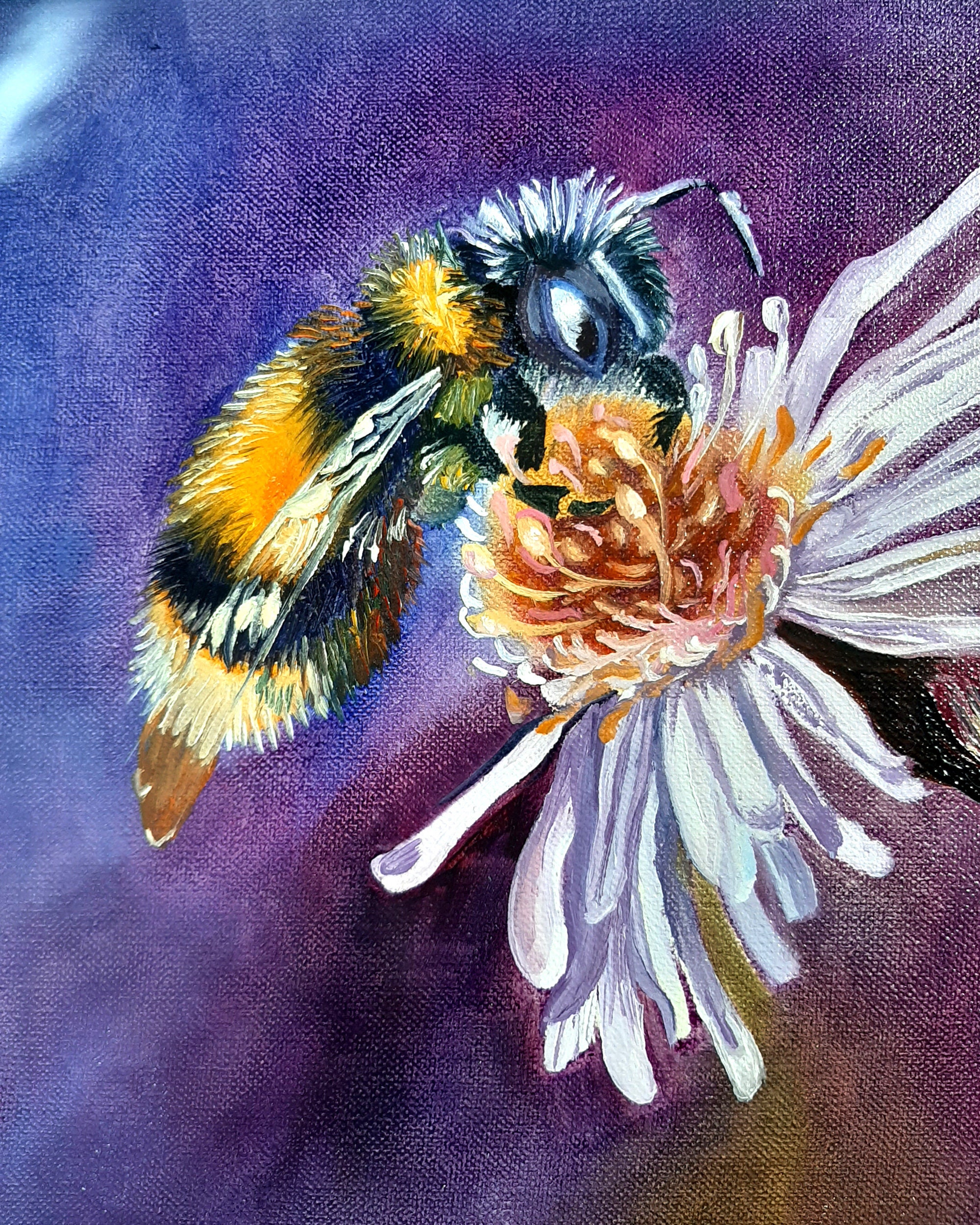 Bumblebee Painting Original Art Insect Flower Artwork Oil | Etsy