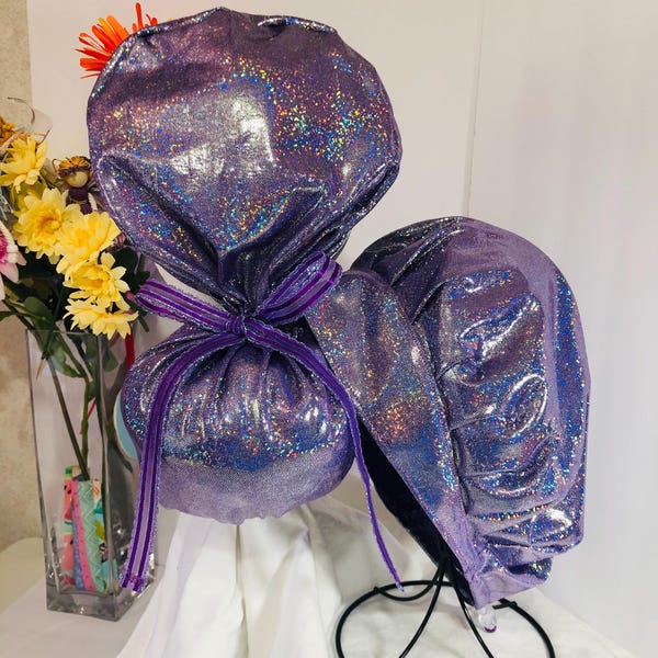 Women's, Purple Holographic, Ponytail, Bouffant, Surgical, Scrub, Cap, Hat, Adjustable, Nurse, SewKrazyKracker