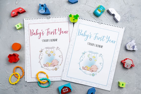 baby-first-year-calendar-with-stickers-baby-memory-book-pink-baby-s-first-year-keepsake-sticker-calendar-large-baby-1st-year-calendar-etsy