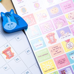 Baby First Year Calendar With Stickers, Baby Memory Book BLUE, Baby's ...