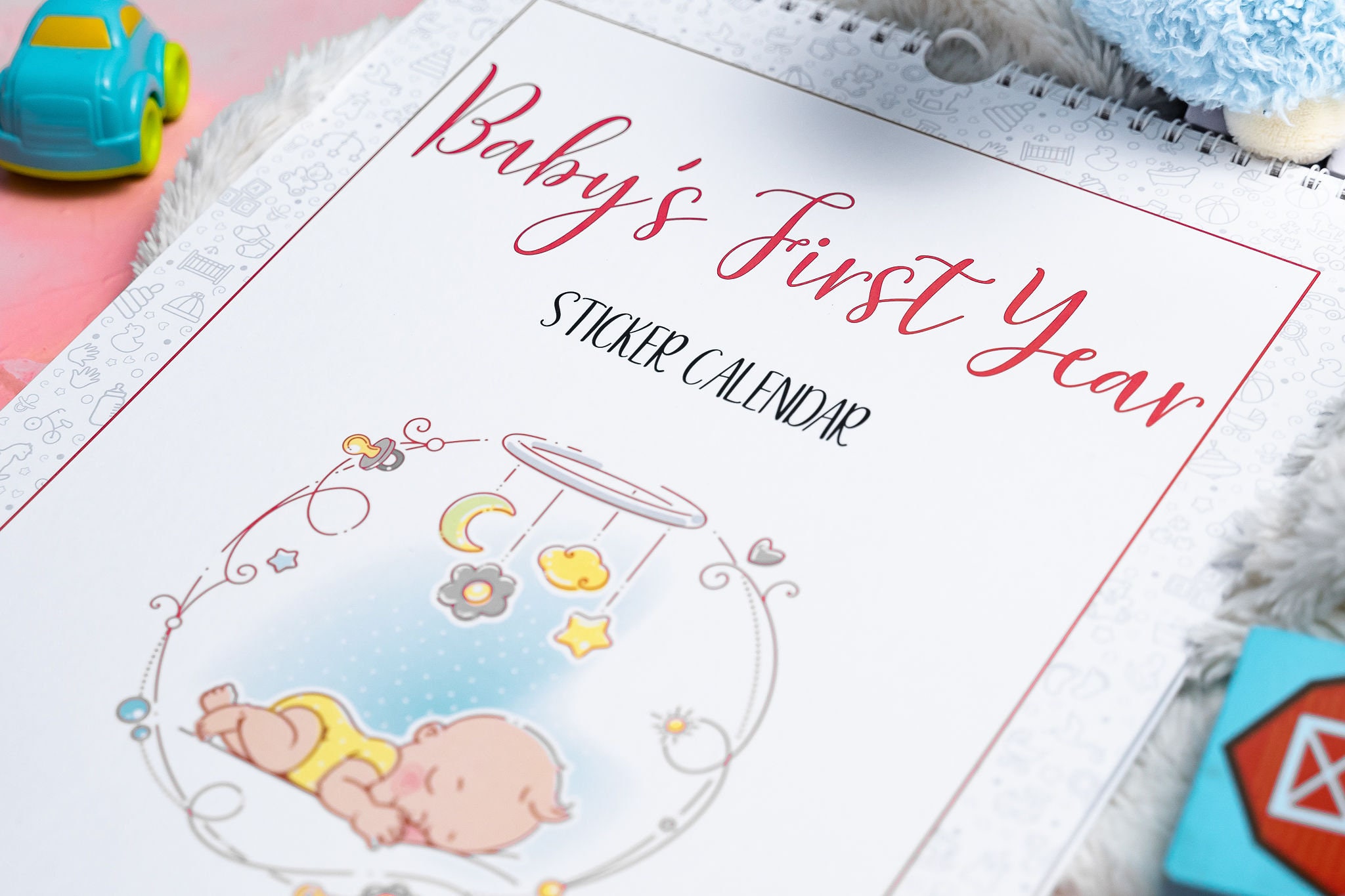 Baby First Year Calendar With Stickers, Baby Memory Book PINK, Baby's ...