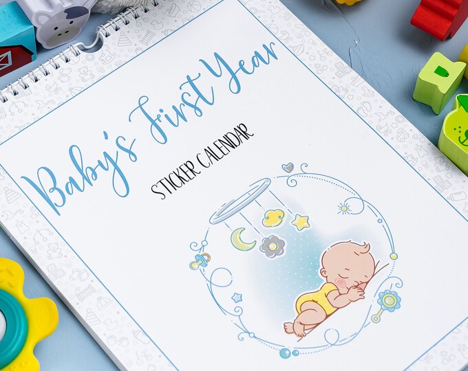 Baby First Year Calendar With Stickers, Baby Memory Book BLUE, Baby's ...