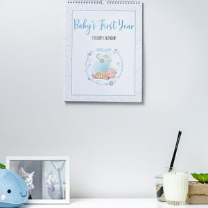 Baby First Year Calendar With Stickers, Baby Memory Book BLUE, Baby's ...