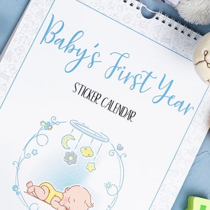 Baby First Year Calendar With Stickers, Baby Memory Book BLUE, Baby's ...