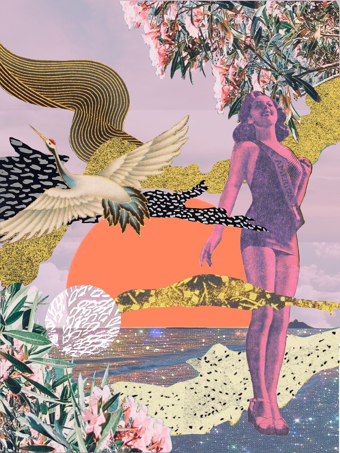AmeriVINTAGE ART COLLAGE PRINT SHEERスカート