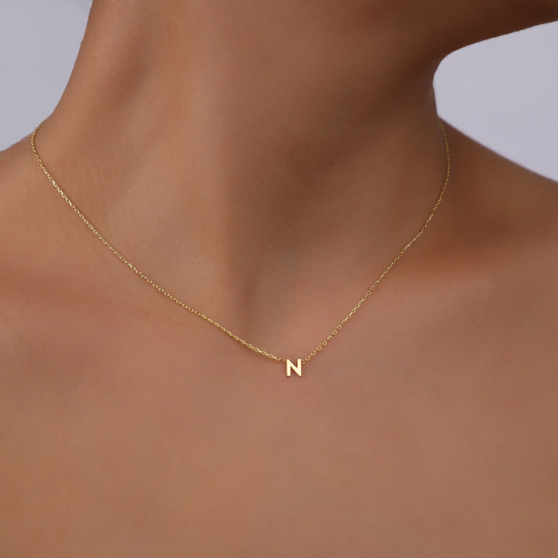 14K Solid Gold Initial Necklace 14K Gold Letter Necklace Etsy