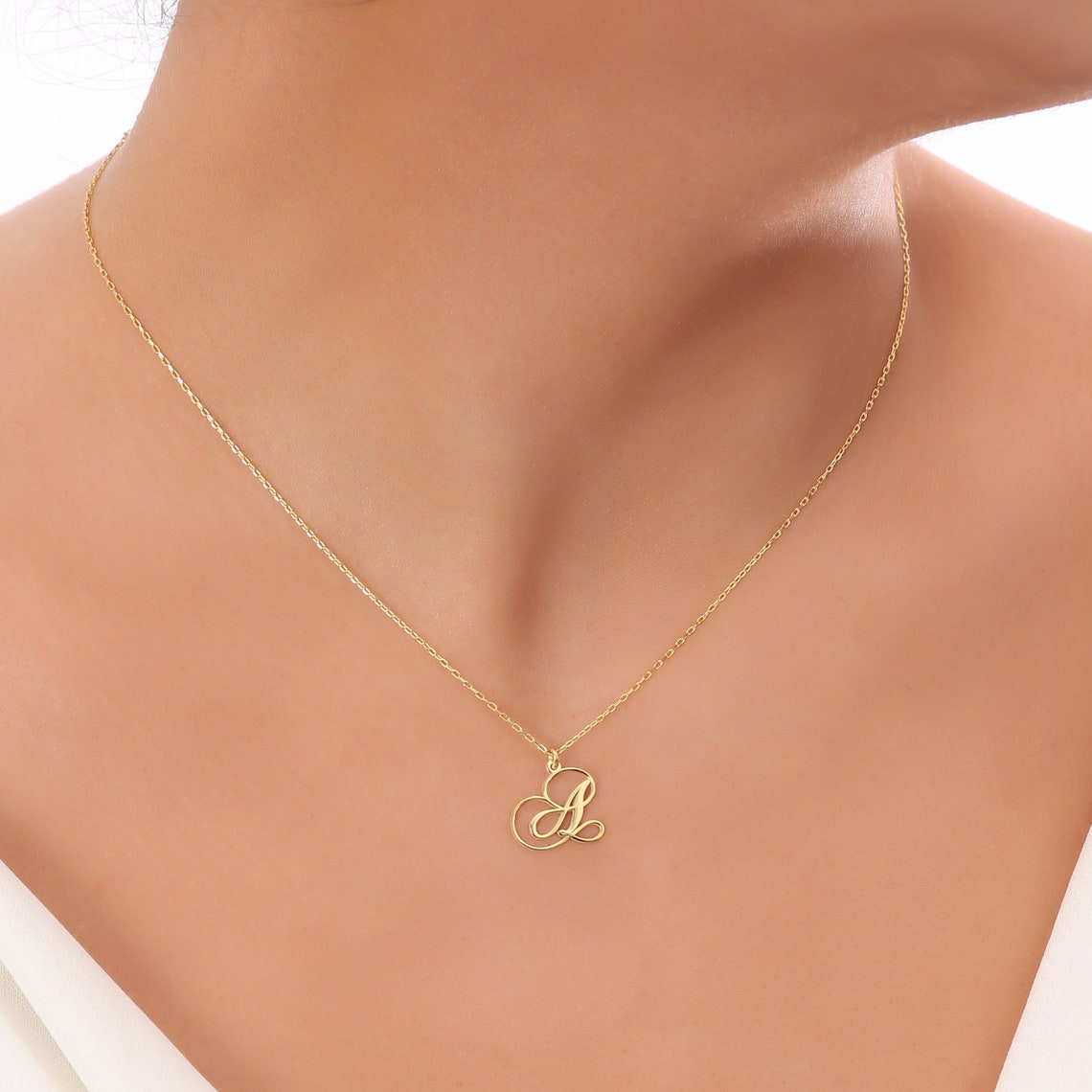 14K Solid Gold Initial Necklace14k Gold Letter Etsy