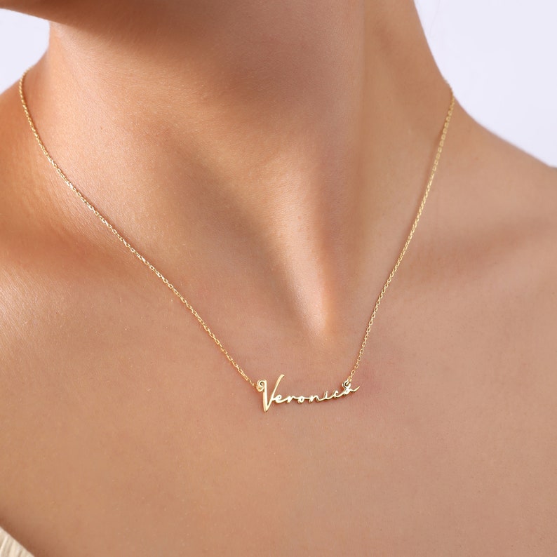 Handmade Solid Gold Name Necklace Signature Handwritten Style Etsy