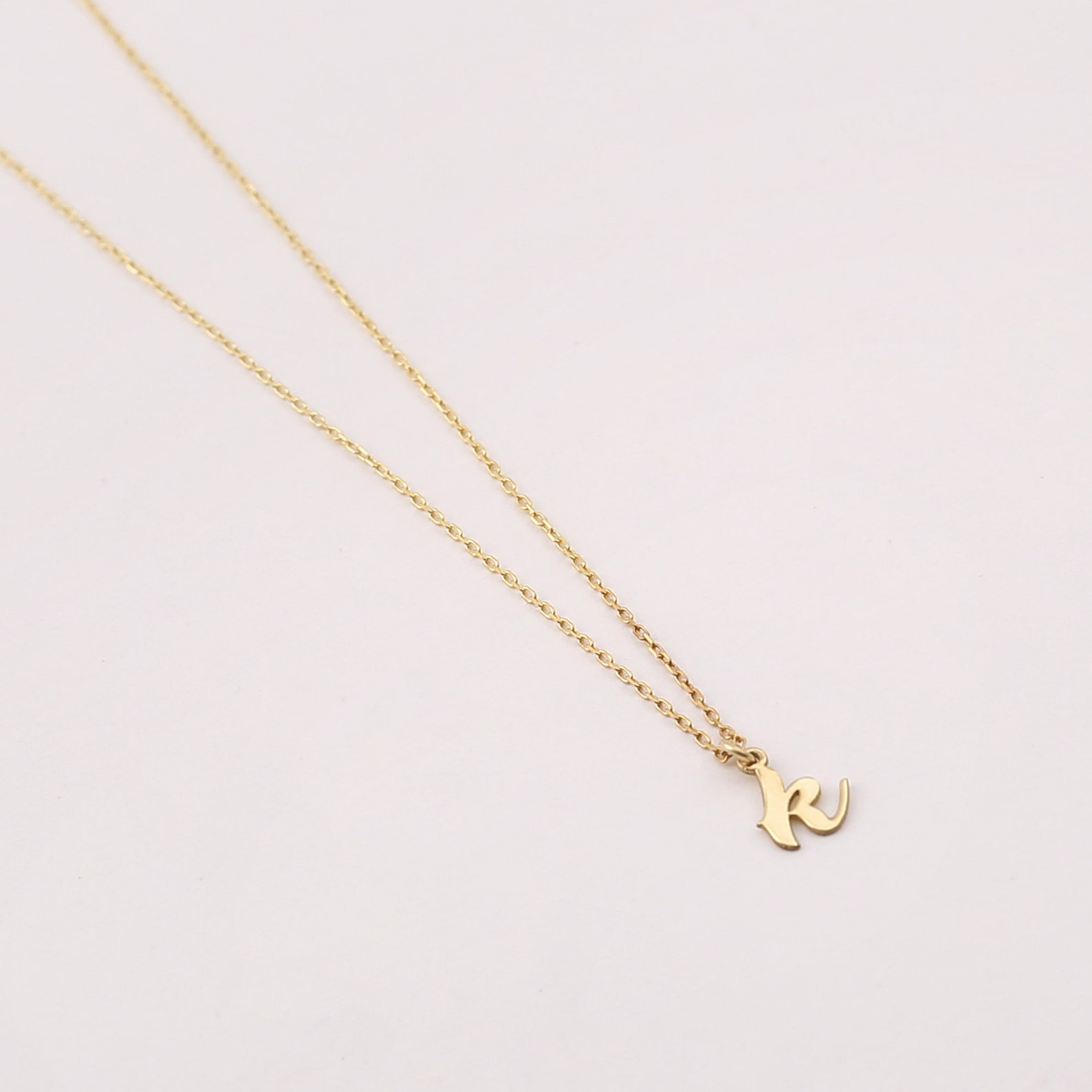 14K Custom Letter Necklacereal Gold Initial Necklacedainty Etsy