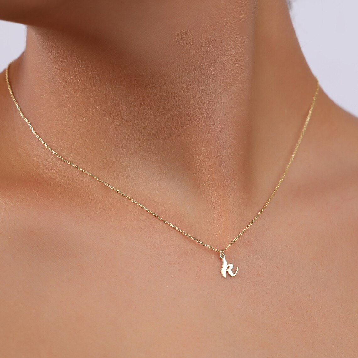 14K Custom Letter Necklacereal Gold Initial Necklacedainty Etsy