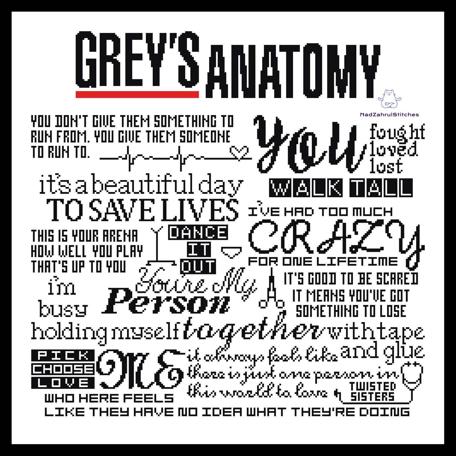 Greys Anatomy Quotes Cross Stitch PDF Pattern Etsy