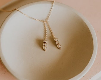 Tiny Gold Ball Lariat Necklace | Dainty Gold Lariat Necklace | Minimalist Tiny Gold Beaded Lariat Necklace | Dainty Gold Layering Necklace