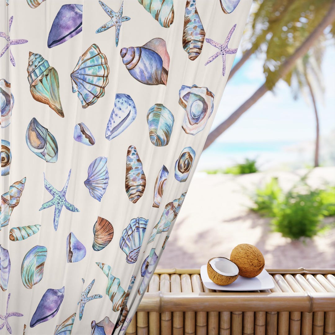 Seashell Serenity Window Curtain | Watercolor Seashells | Beach Coastal ...