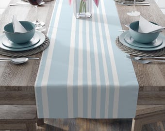 Blue & White Striped Table Runner: Spring, Summer, Baby Shower Decor