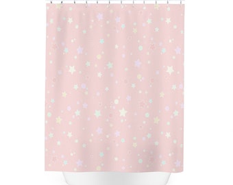 Stardust - Polyester Shower Curtain, One size: 71" × 74", Baby pink, Pink, Stars, Girls, Cute