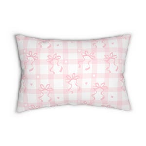 Almohada lumbar con lazo rosa chic, lazos coquetos, decoración bonita para el hogar, cojín para habitación de bebé, almohada con acento pastel, regalo para ella