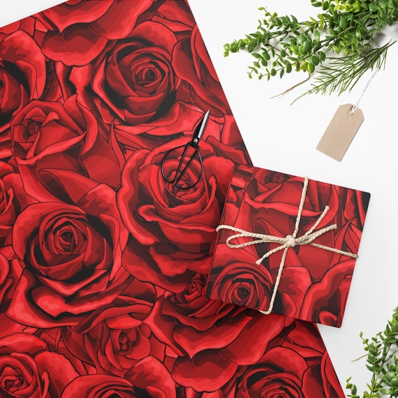 Wrapping Paper, Red Roses, 24 × 36, Red, Floral, Premium gloss paper (90  Gsm), Fine Art Paper, High Quality