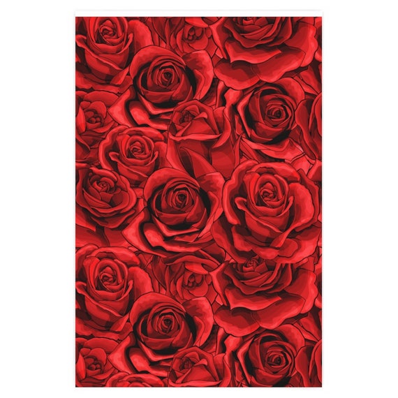 Wrapping Paper, Red Roses, 24 × 36, Red, Floral, Premium gloss paper (90  Gsm), Fine Art Paper, High Quality