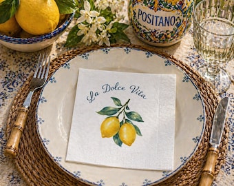 Servilletas de papel con diseño de rama de limón de La Dolce Vita / Servilletas de cóctel con temática de cocina italiana
