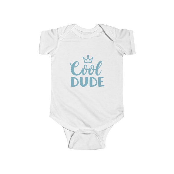 Infant Fine Jersey Bodysuit, Cool Dude, Boy, Soft, 100% cotton, White, Blue, Plastic snaps, Baby shower, Gift