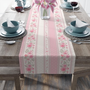 Pink Roses Table Runner: Shabby Chic Floral Decor