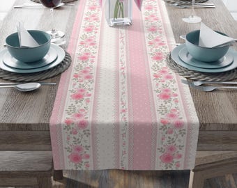 Blush Rose Cottage Table Runner: Shabby Chic Floral Decor