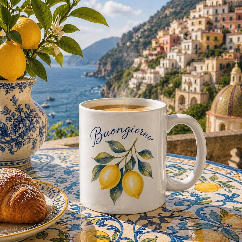 Buongiorno Lemon Ceramic Mug, Italian Amalfi Coast Tea Cup - Etsy