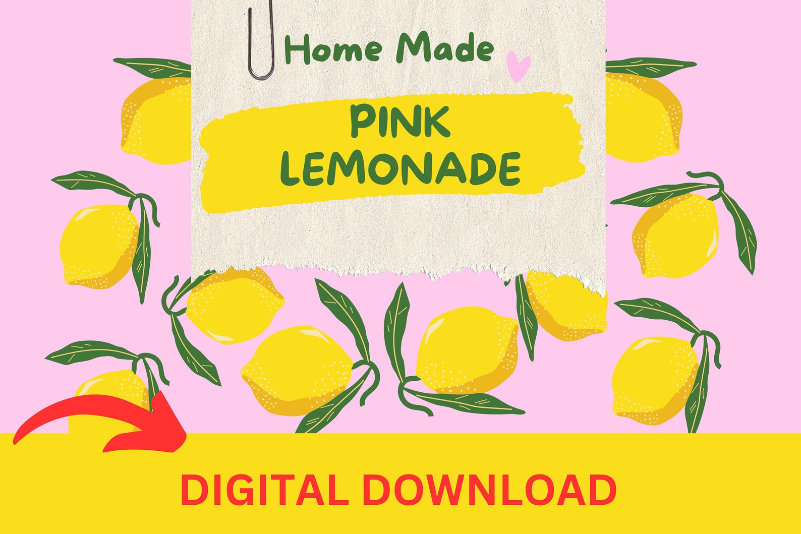 Printable Poster, Digital Download, Pink Lemonade Party, Instant