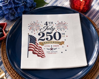 4th of July 250th Anniversary Napkin | Patriotic American Flag Fireworks
