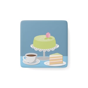 Princesstårta - Porcelain Magnet, Square, Size: 2" x 2", Glossy Finish, Swedish, Fika, Sweden, Swedish Traditions