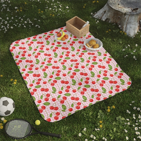 Cherry Plaid Picnic Blanket: Waterproof Outdoor Blanket With Strap
