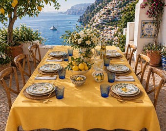 Amalfi Morning Baumwolle Tischdecke - Soft Amalfi Gold, Mediterrane Tischdecke, quadratische oder rechteckige Esstischabdeckung, 58x58 oder 58x102