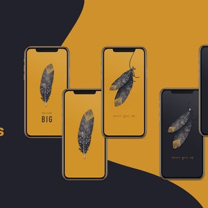 Feather Phone Wallpapers | Set of 6 Wallpapers | Phone Backgrounds | Instant Download