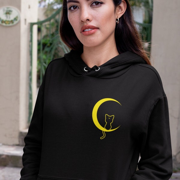 Classic Anime Hoodie Moon Cat Retro 90s Manga Inspired Unisex Aesthetic Jumper