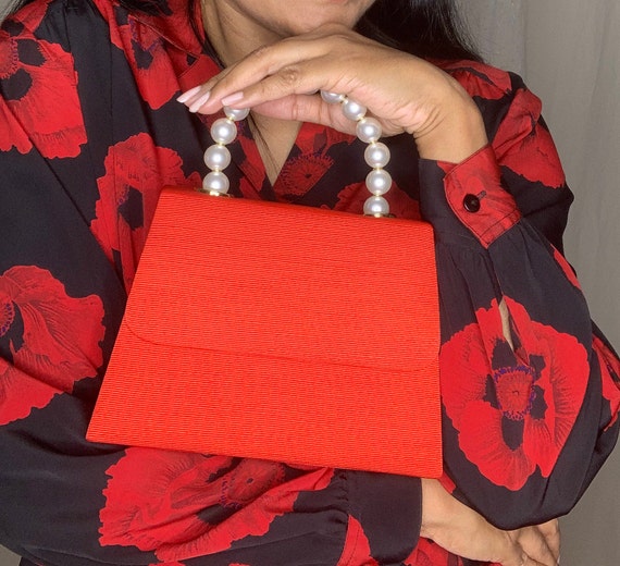 Vintage 00s Oversize large pearl handle classic red f… Gem