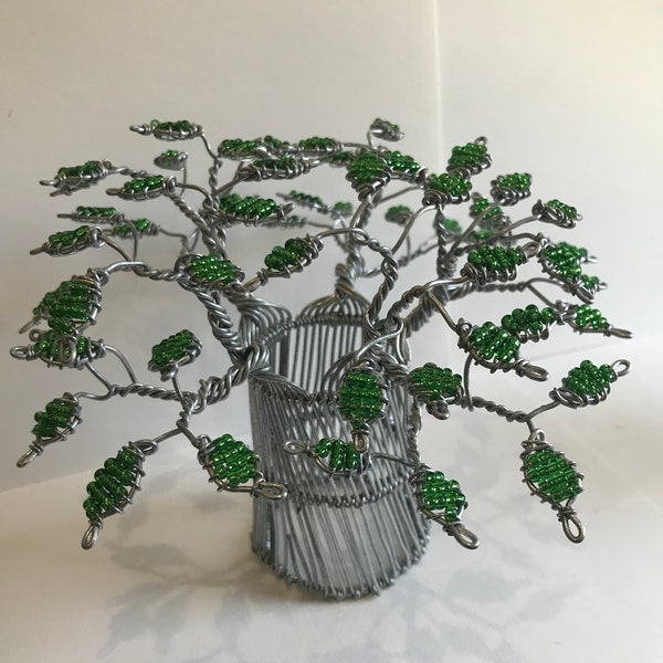 Wire-and-bead sparkling baobab tree, hand made for you in Zimbabwe, lights up for Christmas!