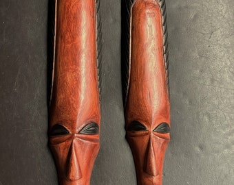 Tonga African wall masks male and female pair skillfully handcarved in Zimbabwe 18"