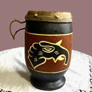 Compact dorm-sized African tribal drum authentic hand made in Zimbabwe real animal skin