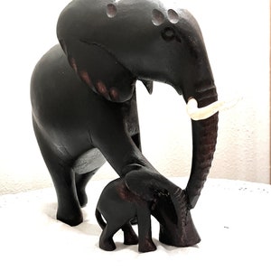 Mother and Baby Elephant hand 9" carved in Zimbabwe ships from USA