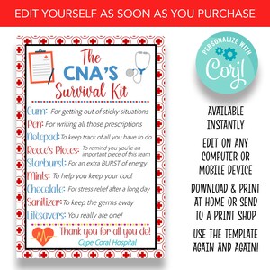 EDITABLE CNA'S Survival Kit Tag | CNA Appreciation Gift Idea | Medical ...