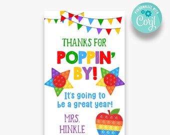 Editable Thanks for Popping By Back to School Tags | First Day of School Pop It Treat Bag Labels