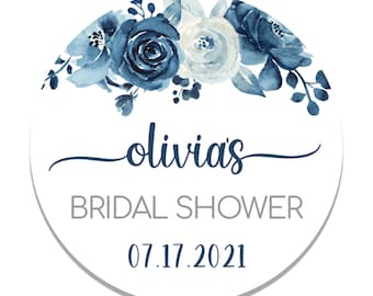 INSTANT DOWNLOAD - Editable/Printable Navy Floral Bridal Shower Favor Tags | Edit & Print Navy Flowers Favor Stickers (BRSH111-001)