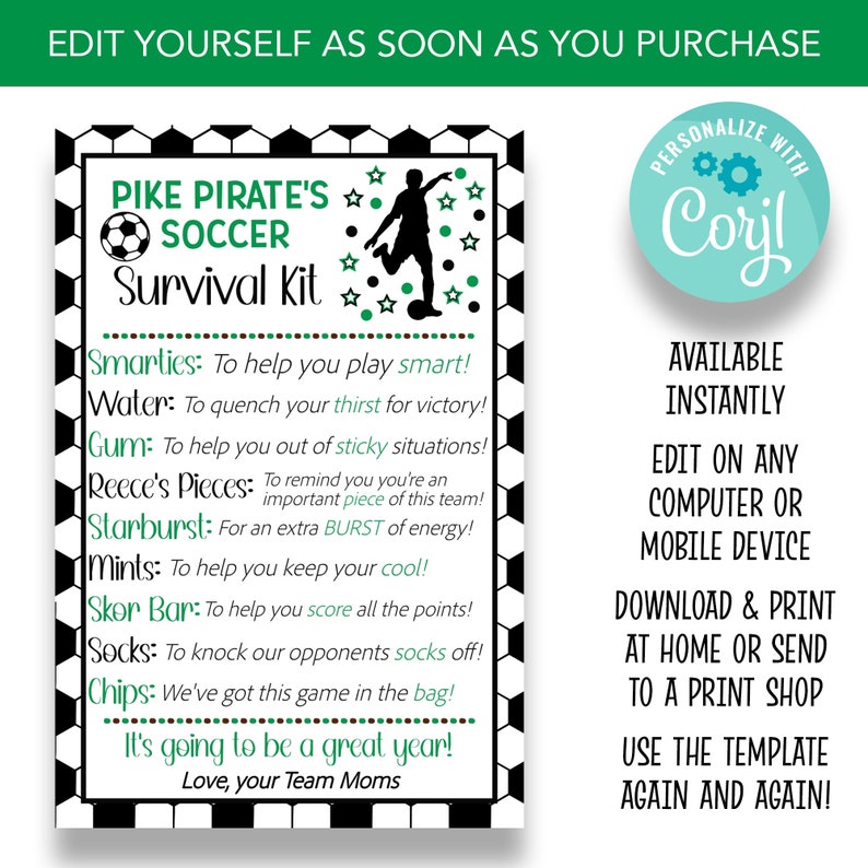 EDITABLE Soccer Team Survival Kit Cards | Soccer Team Gift Tags ...