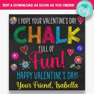 EDITABLE Chalk Valentine&#39;s Day Gift Tags | Chalk Full of Fun Kid&#39;s Valentine Favor Tags | Printable Valentine Labels